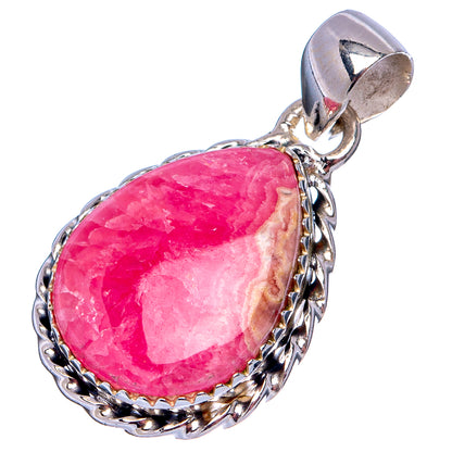 Pink rhodochrosite oval pendant with .925 sterling silver rope bezel and bail