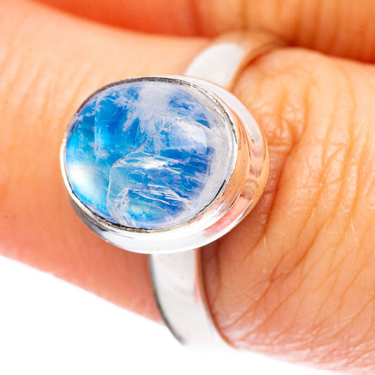 Rainbow Moonstone Ring Size 8 (925 Sterling Silver) R3780