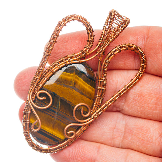 Tiger's Eye Wire Wrap Pendant 2 3/4" (Copper)