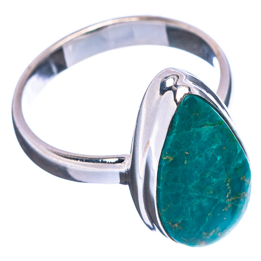 Size 6 sterling silver ring with oval chrysocolla cabochon in a raised bezel setting