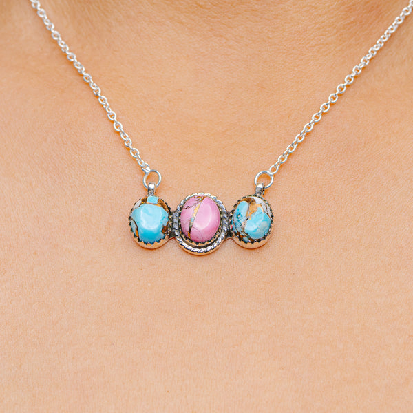 Southwestern Style Cotton Candy Turquoise Necklace 17 to 19" (.925 Sterling Silver)