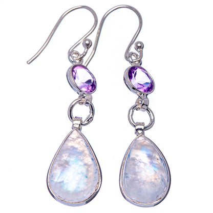 Sterling silver amethyst and moonstone drop earrings, purple tops and opal teardrops