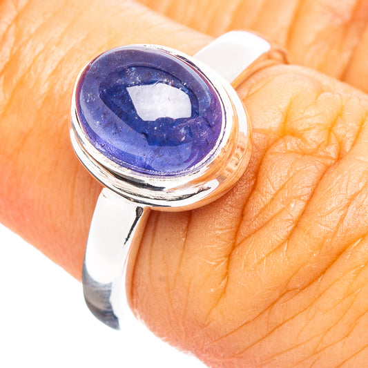 Round tanzanite gemstone ring in .925 sterling silver, size 6