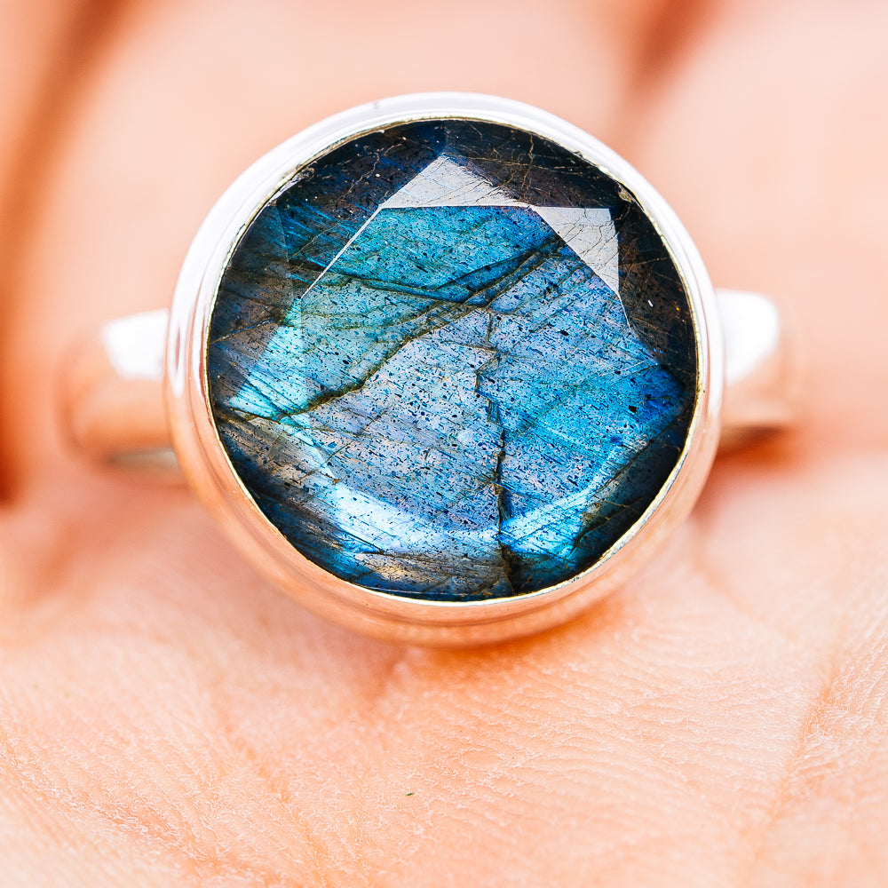 Faceted Labradorite Ring Size 6.75 (.925 Sterling Silver)
