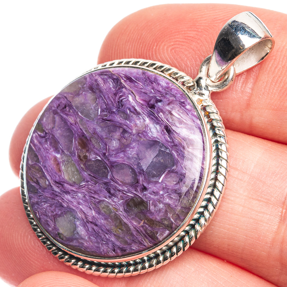 Charoite 925 Sterling Silver Pendant 1 1/2"