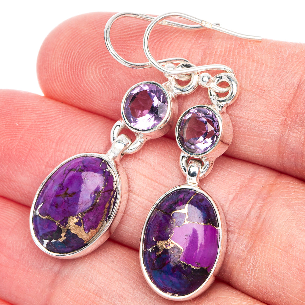 Purple Copper Composite Turquoise, Amethyst Earrings 1 5/8" (925 Sterling Silver) E433116