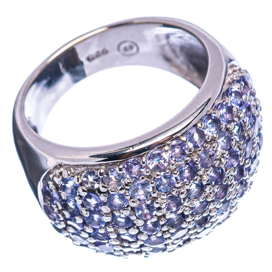 Sterling silver ring with wide band, blue-purple stone cluster detail, size 6