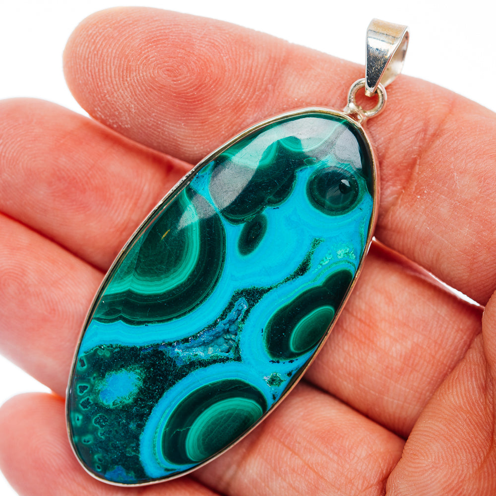 Premium Malachite In Chrysocolla Pendant 2 1/2" (.925 Sterling Silver)