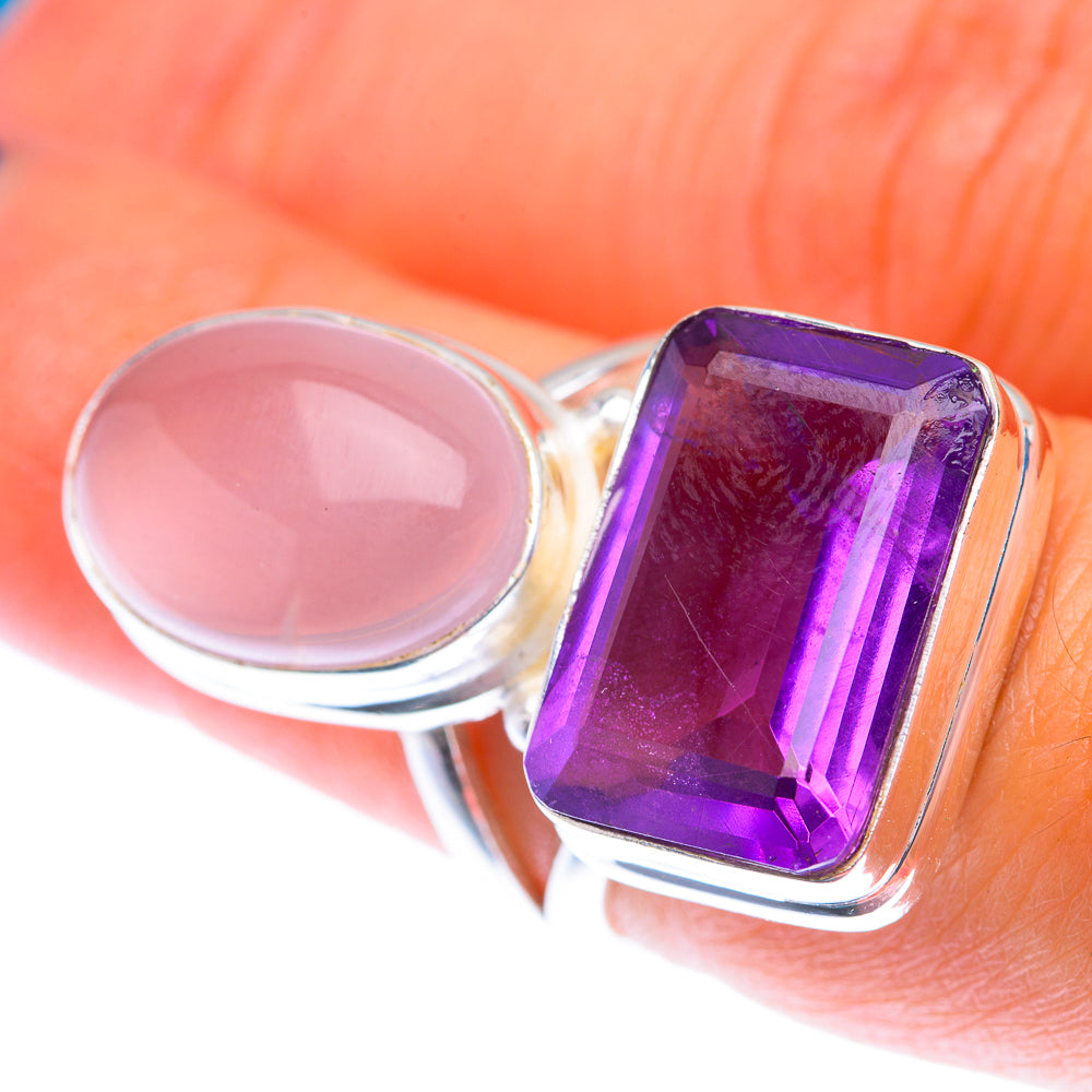Large Rose Quartz, Amethyst Ring Size 6.25 (925 Sterling Silver) RING140068