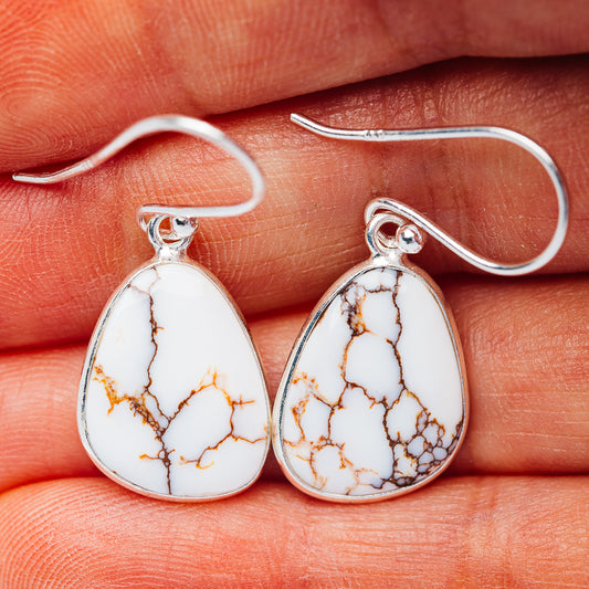 White Horse Jasper Earrings 1 3/8" (.925 Sterling Silver)