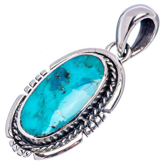 Native Style sterling silver turquoise oval pendant with engraved bezel and loop