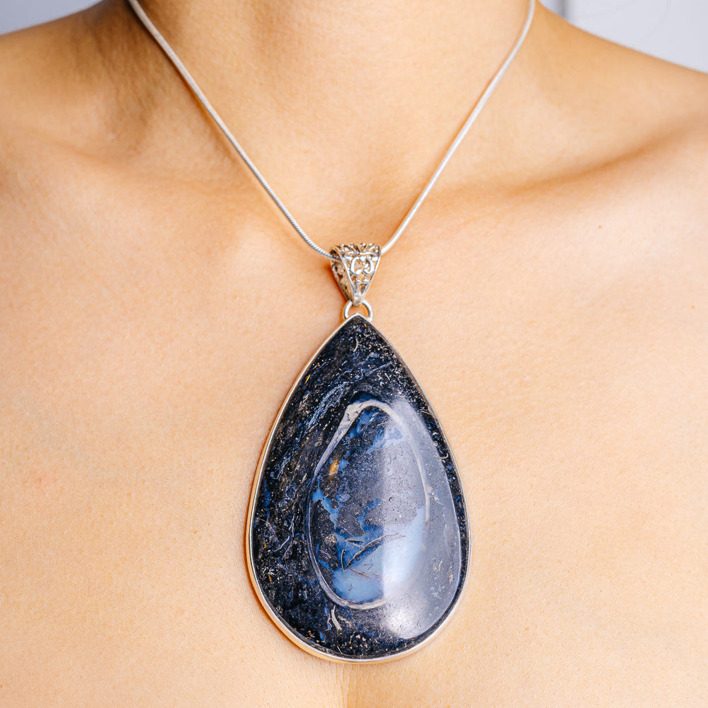 Gigantic Turritella Agate Pendant 3 3/4" (.925 Sterling Silver)