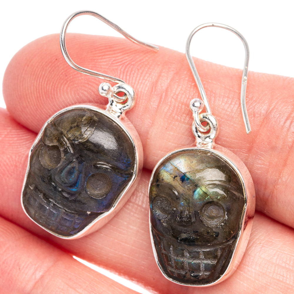 Labradorite Skull Earrings 1 1/2" (925 Sterling Silver) E433209