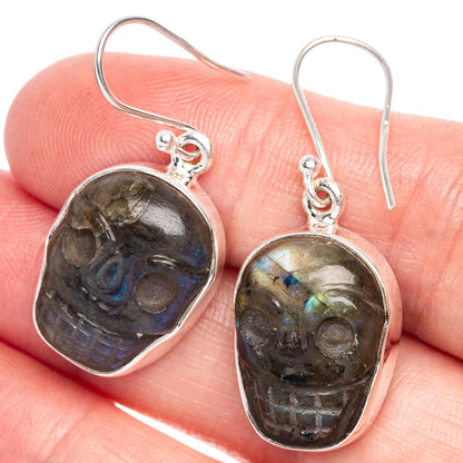Labradorite Skull Earrings 1 1/2" (925 Sterling Silver) E433209