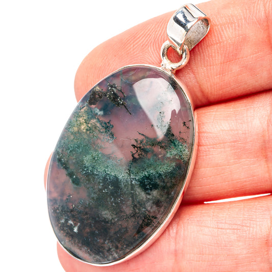 Premium Green Moss Agate Pendant 1 3/4" (.925 Sterling Silver)