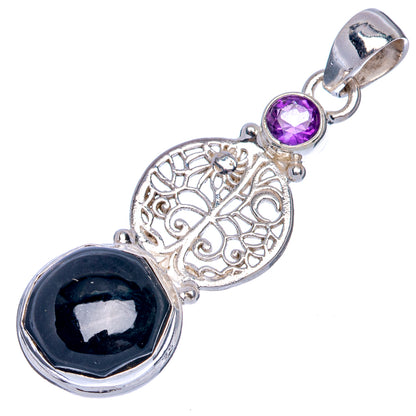 Black Onyx, Amethyst Pendant 1 3/4" (925 Sterling Silver) P40140