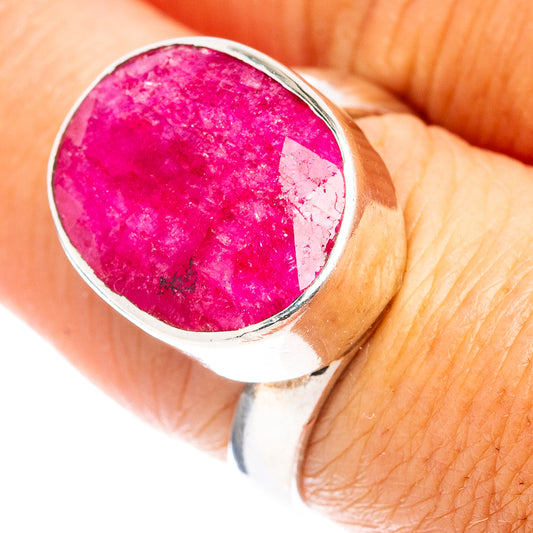 Red sillimanite gemstone ring, .925 sterling silver bezel, close-up top view
