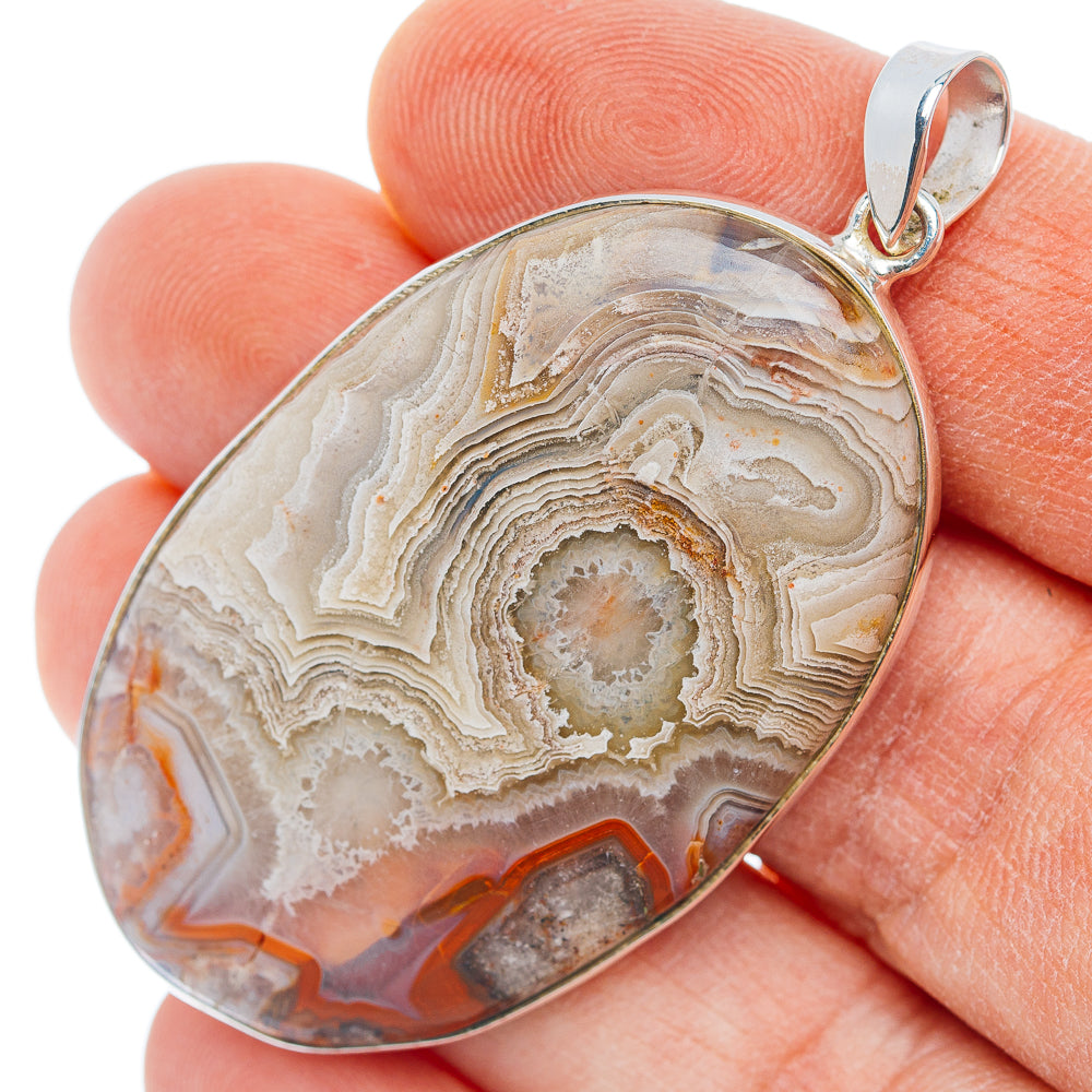 Premium Crazy Lace Agate Pendant 2 1/4" (.925 Sterling Silver)