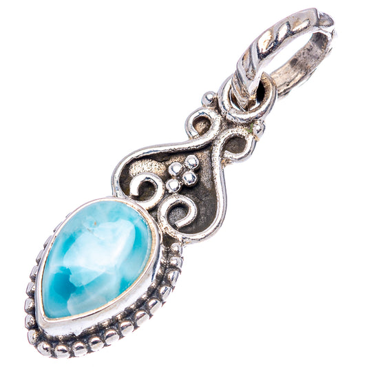 925 sterling silver larimar turquoise pendant, oval stone with decorative loop bail
