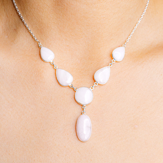 .925 sterling silver opal necklace with five teardrop pink stone drops