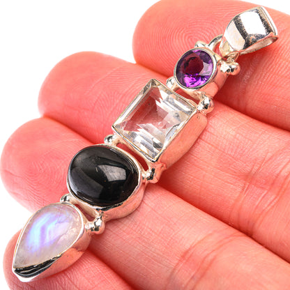 White Quartz, Star Diopside, Rainbow Moonstone, Amethyst Pendant 2" (925 Sterling Silver) PD38496