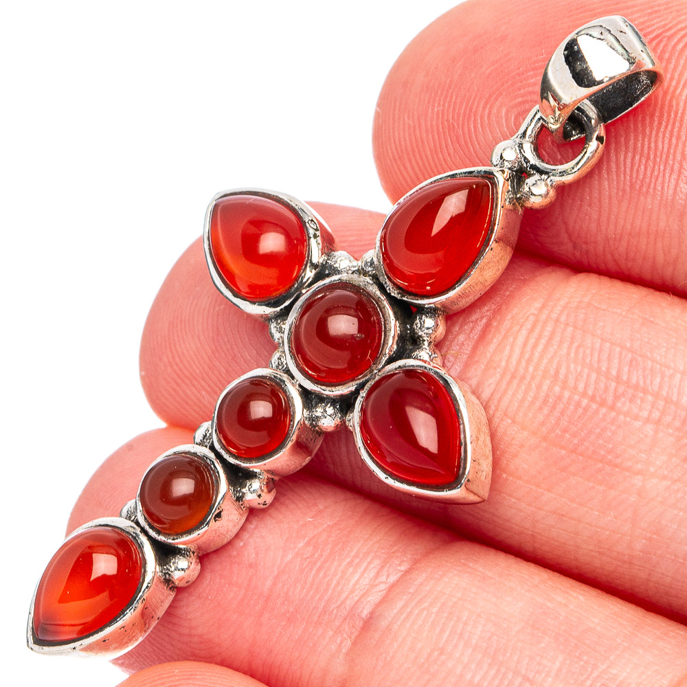 Carnelian Cross Pendant 1 3/4" (925 Sterling Silver) P45459