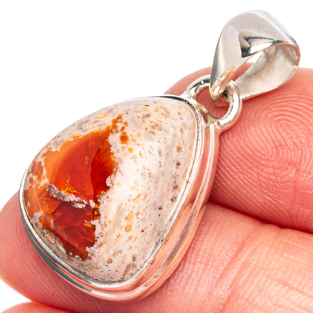 Rare Mexican Fire Opal Pendant 1 1/8" (925 Sterling Silver) P40411