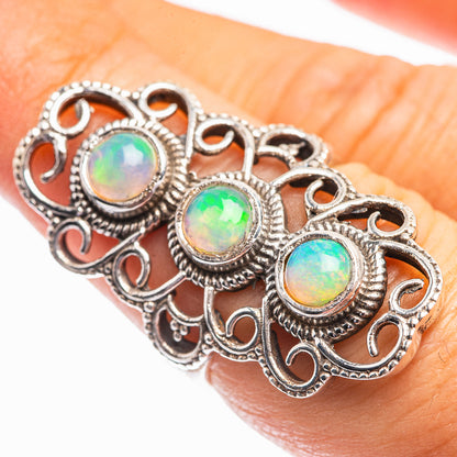 Natural Ethiopian opal ring in 925 sterling silver with three round opal cabochons