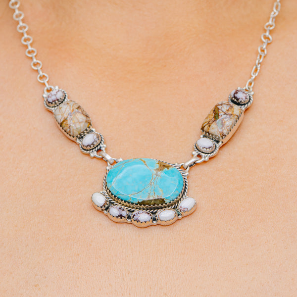 Huge Southwestern Style Santa Maria Turquoise Necklace 21" (.925 Sterling Silver)