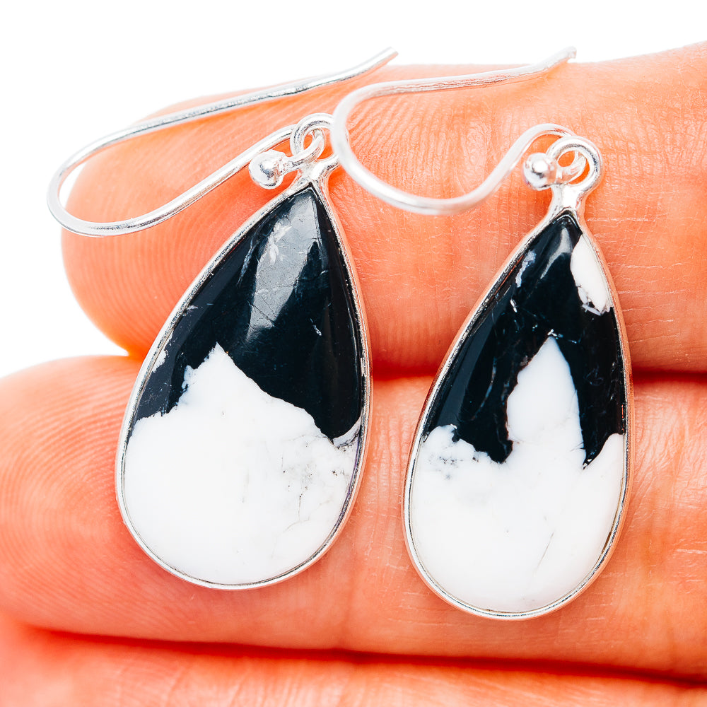 White Buffalo Turquoise Earrings 1 5/8" (.925 Sterling Silver)