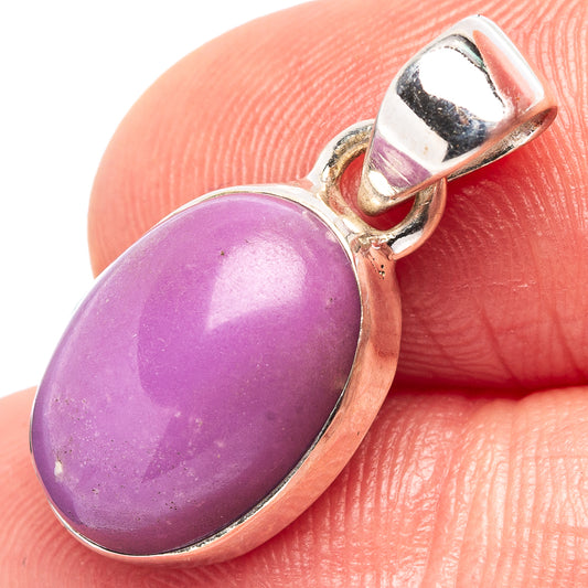 Phosphosiderite pendant with oval purple gemstone in .925 sterling silver bezel