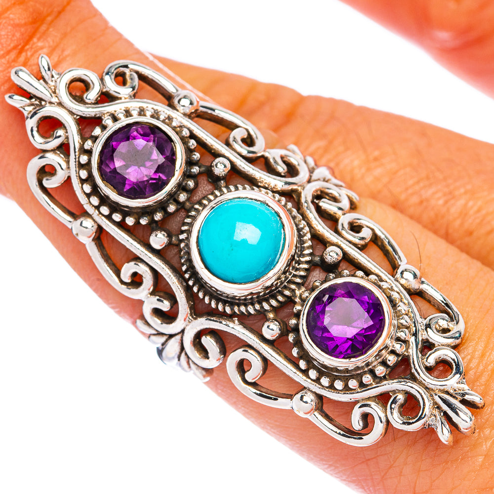 Large Sleeping Beauty Turquoise, Amethyst Ring Size 7.5 (925 Sterling Silver) R144525