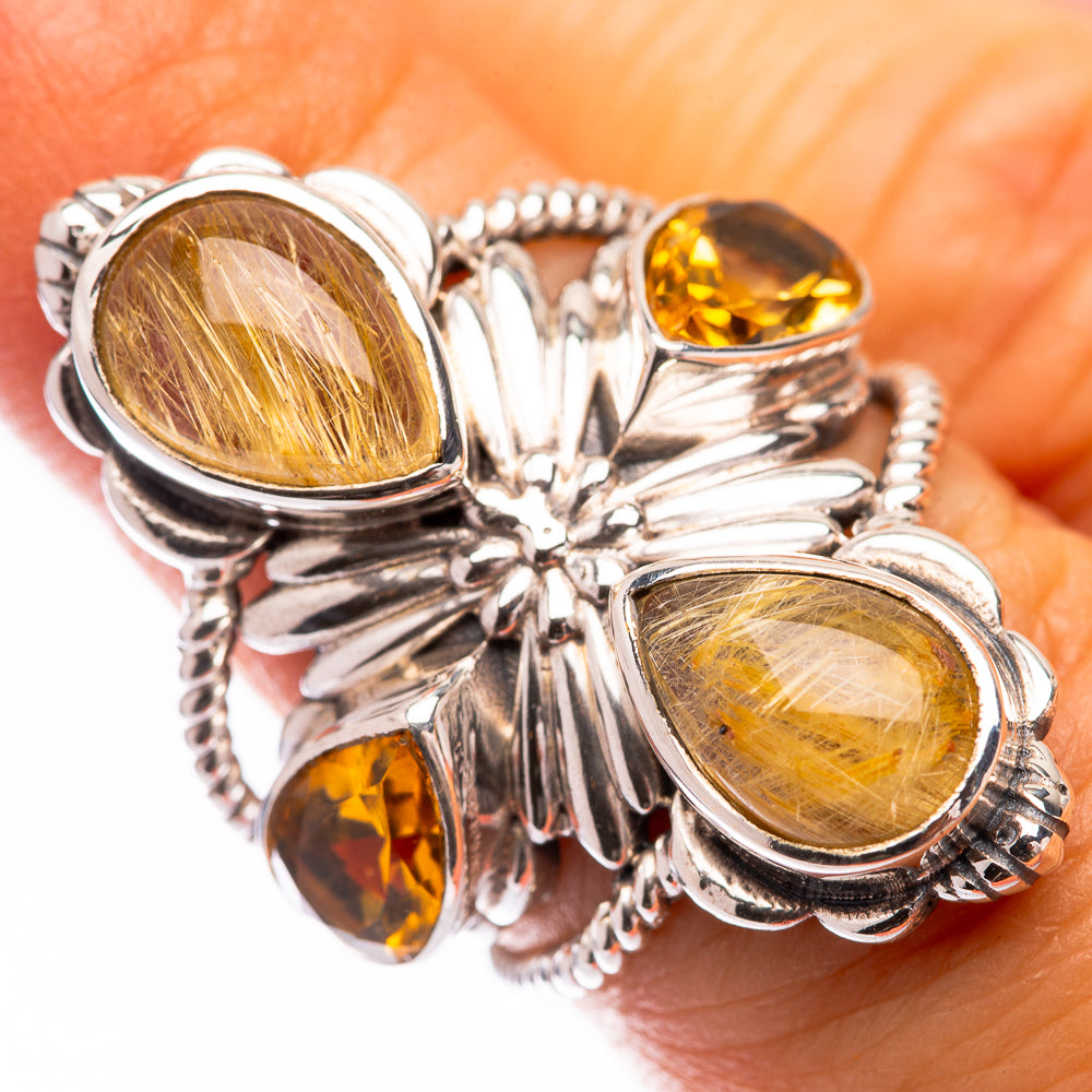 Large Rutilated Quartz, Citrine Ring Size 6 (925 Sterling Silver) R140797
