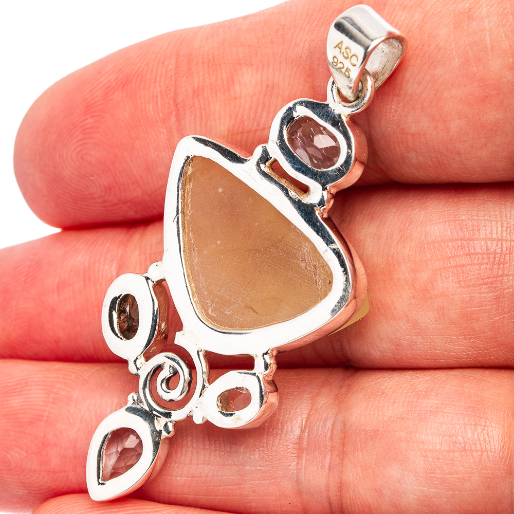Signature Libyan Desert Glass, Moldavite, Blue Topaz, Herkimer Diamond Pendant 2" (.925 Sterling Silver)