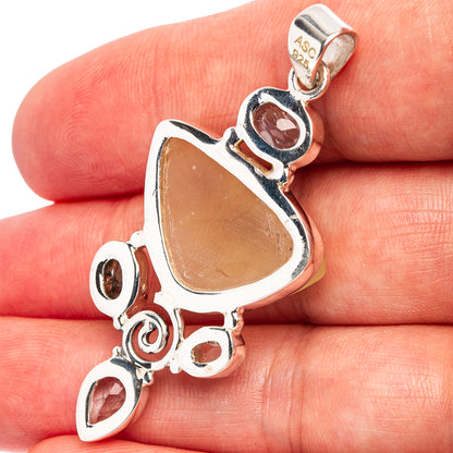 Signature Libyan Desert Glass, Moldavite, Blue Topaz, Herkimer Diamond Pendant 2" (.925 Sterling Silver)