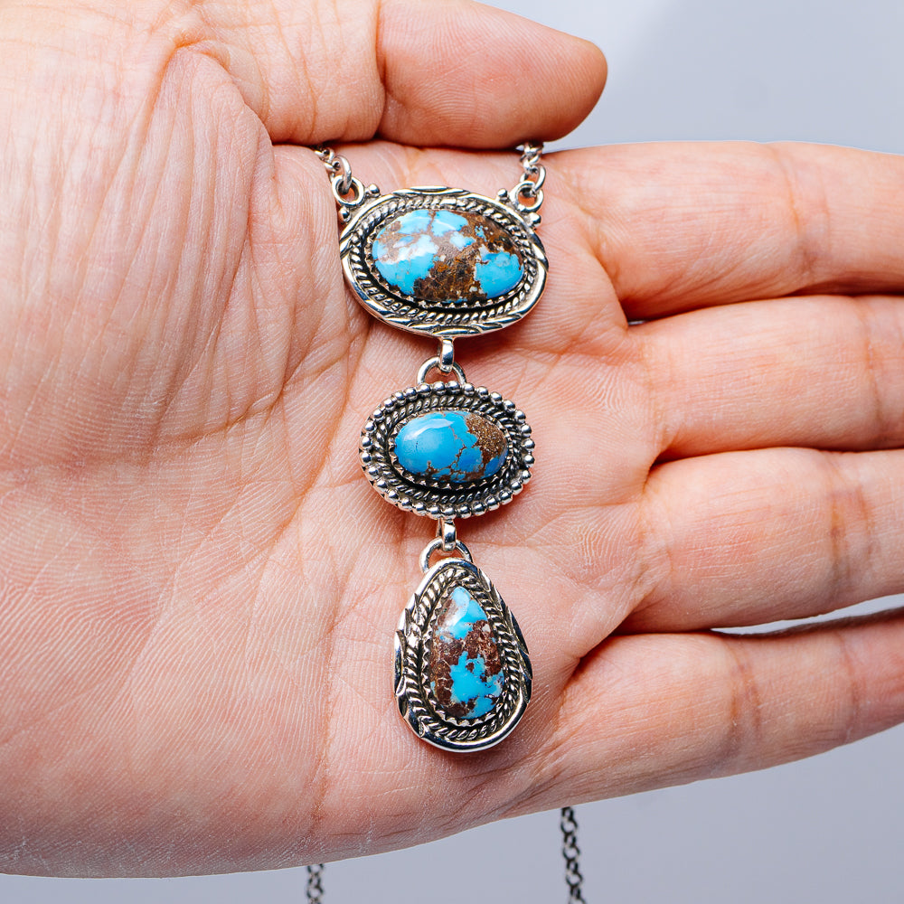 Southwestern Style Golden Hills Turquoise Necklace 17 to 19" (.925 Sterling Silver)
