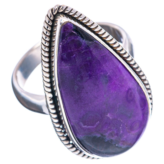 Teardrop sugilite ring in .925 sterling silver, purple gemstone on band