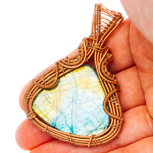 Labradorite Wire Wrap Pendant 2 3/8" (Copper)