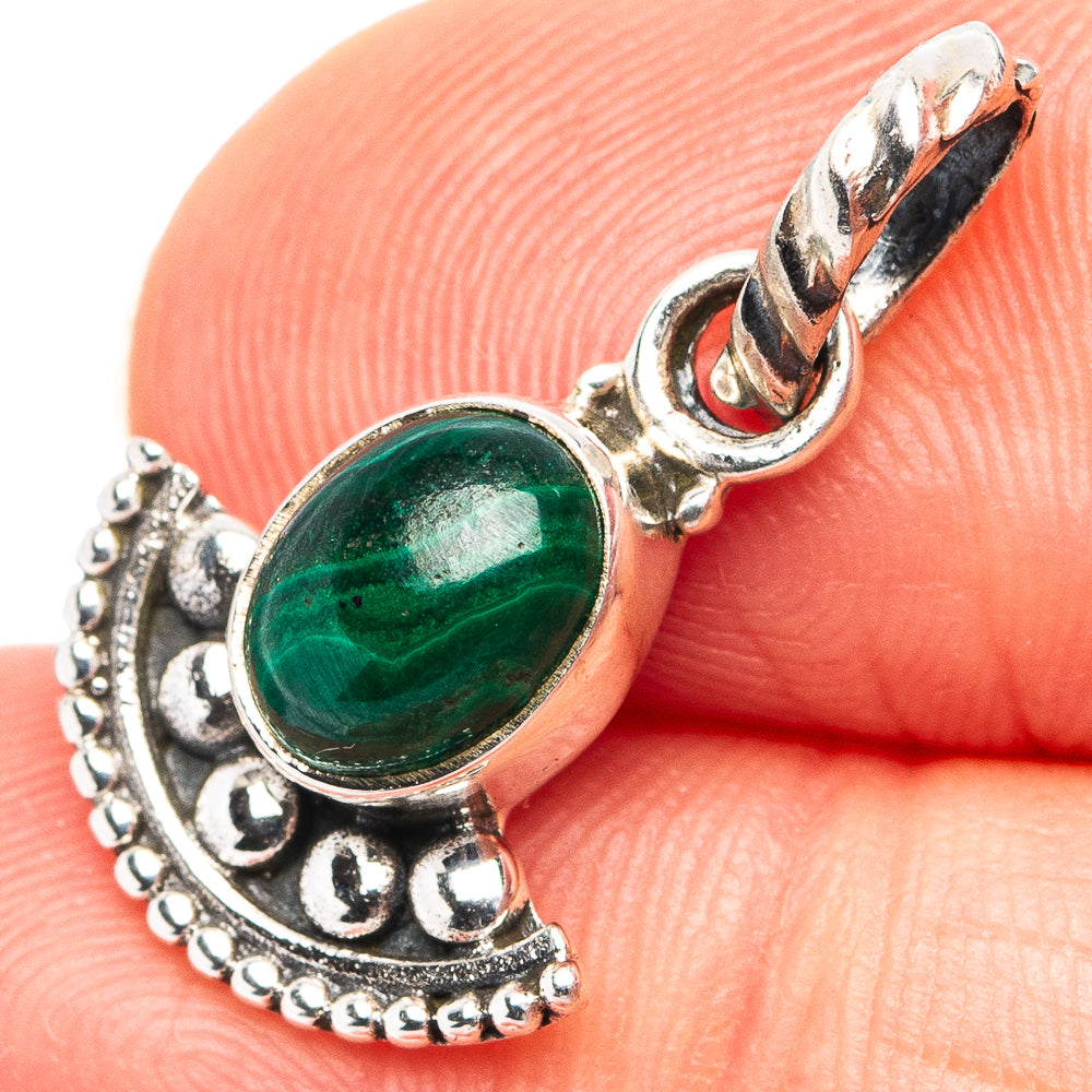 Malachite Dainty Pendant 7/8" (.925 Sterling Silver)