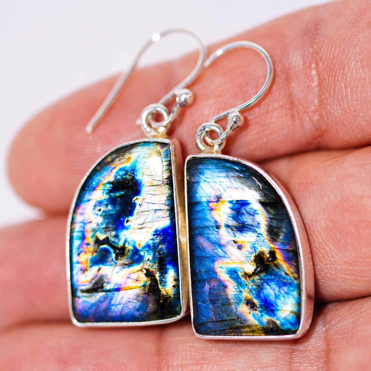 Premium Spectrolite Earrings 1 5/8" (.925 Sterling Silver)