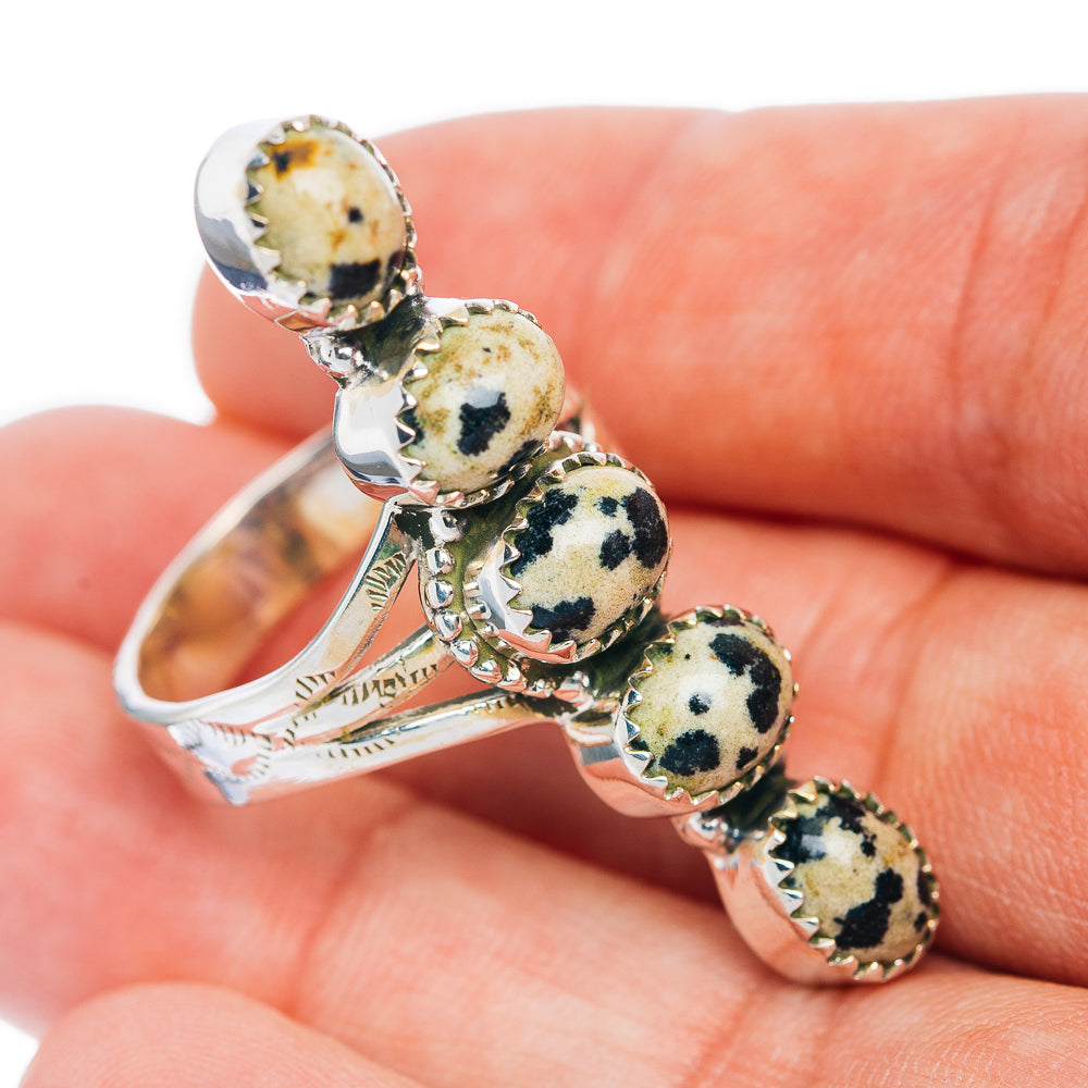 Premium 5-Gemstone Finger Shield Dalmatian Jasper Ring Size 9.75 (.925 Sterling Silver)