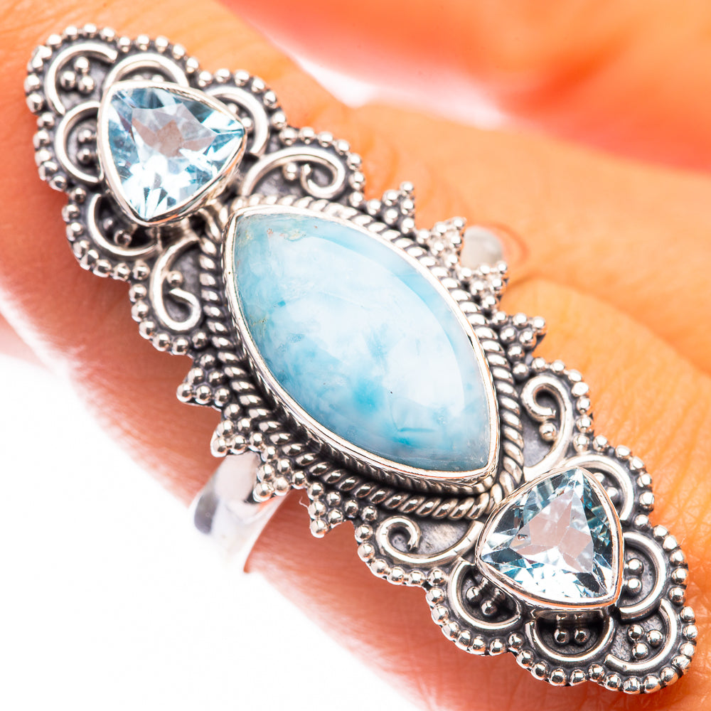 Large Larimar, Blue Topaz Ring Size 8.75 (925 Sterling Silver) R141402