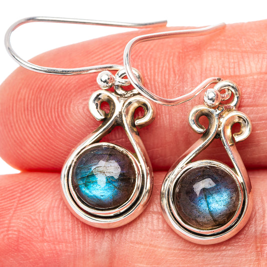 Sterling silver teardrop labradorite drop earrings on fishhook, blue flashes