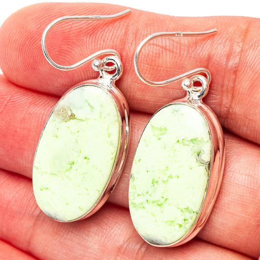925 sterling silver drop earrings with oval lemon chrysoprase stones, green-yellow