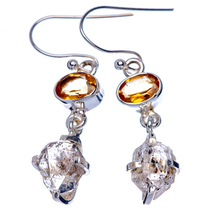 Herkimer Diamond, Citrine Earrings 1 1/2" (925 Sterling Silver) E433353