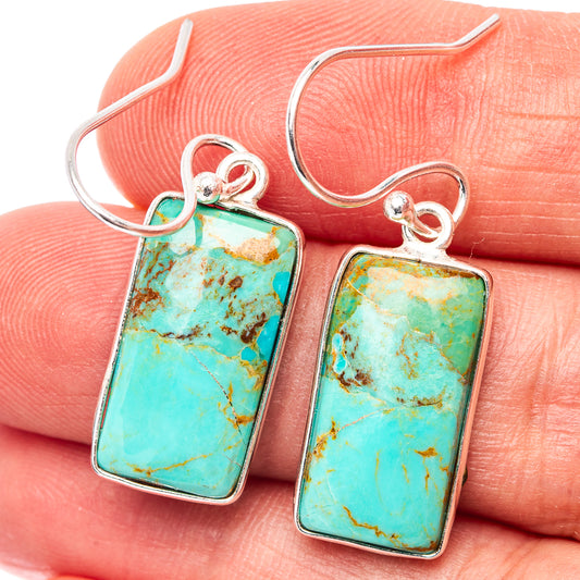 Turquoise rectangle drop earrings in .925 sterling silver with silver hook backs