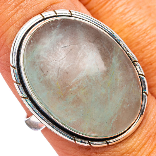 Aquamarine oval cabochon sterling silver ring, size 8.75, bezel with decorative prongs