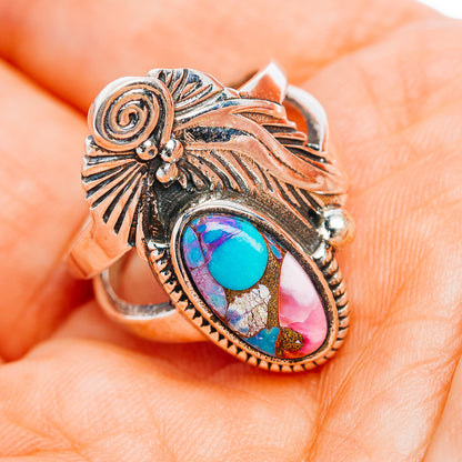 Southwestern Style Pink Dahlia Turquoise Ring Size 5.75 (.925 Sterling Silver)