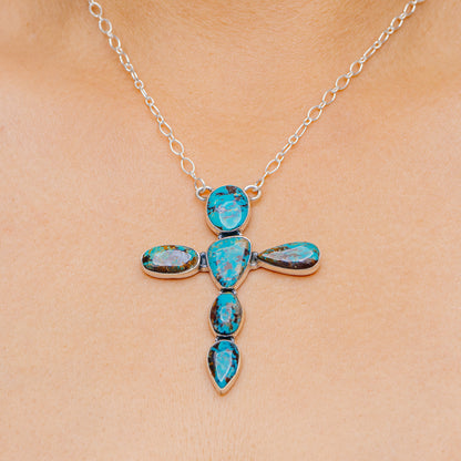 Southwestern Style Ithaca Peak Turquoise Necklace 19" (.925 Sterling Silver)