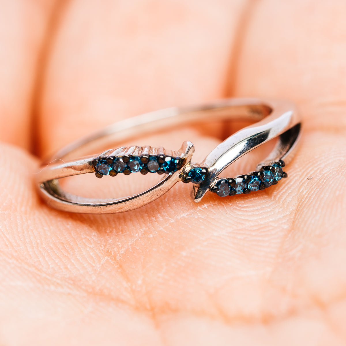 Blue Diamond Ring Size 7.75 (.925 Sterling Silver)